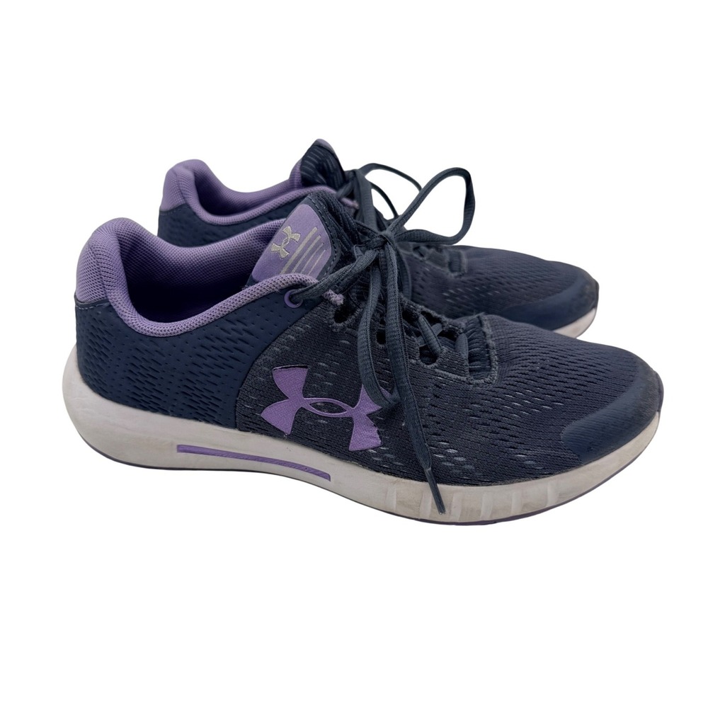 Under Armour Micro G Pursuit Running Shoes Kids Girls Youth 6Y Navy Purple Gym
